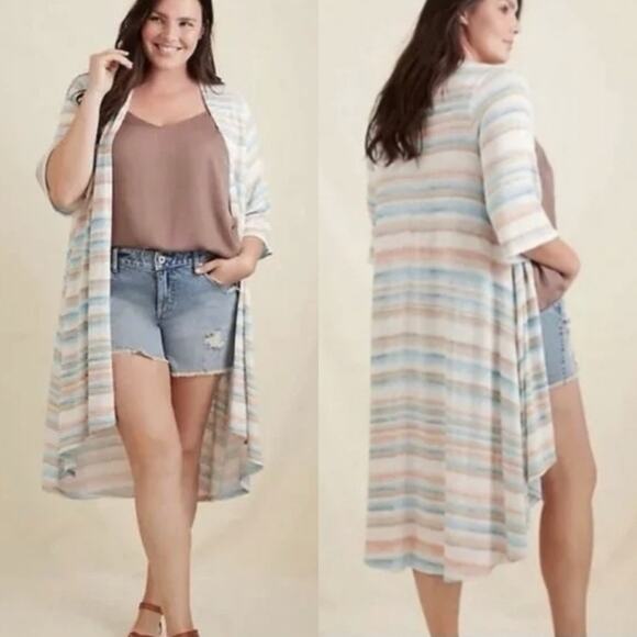 torrid Sweaters - Torrid Hacci Pastel Striped Hi-low Duster Length Cardigan Sweater Plus Size 4X